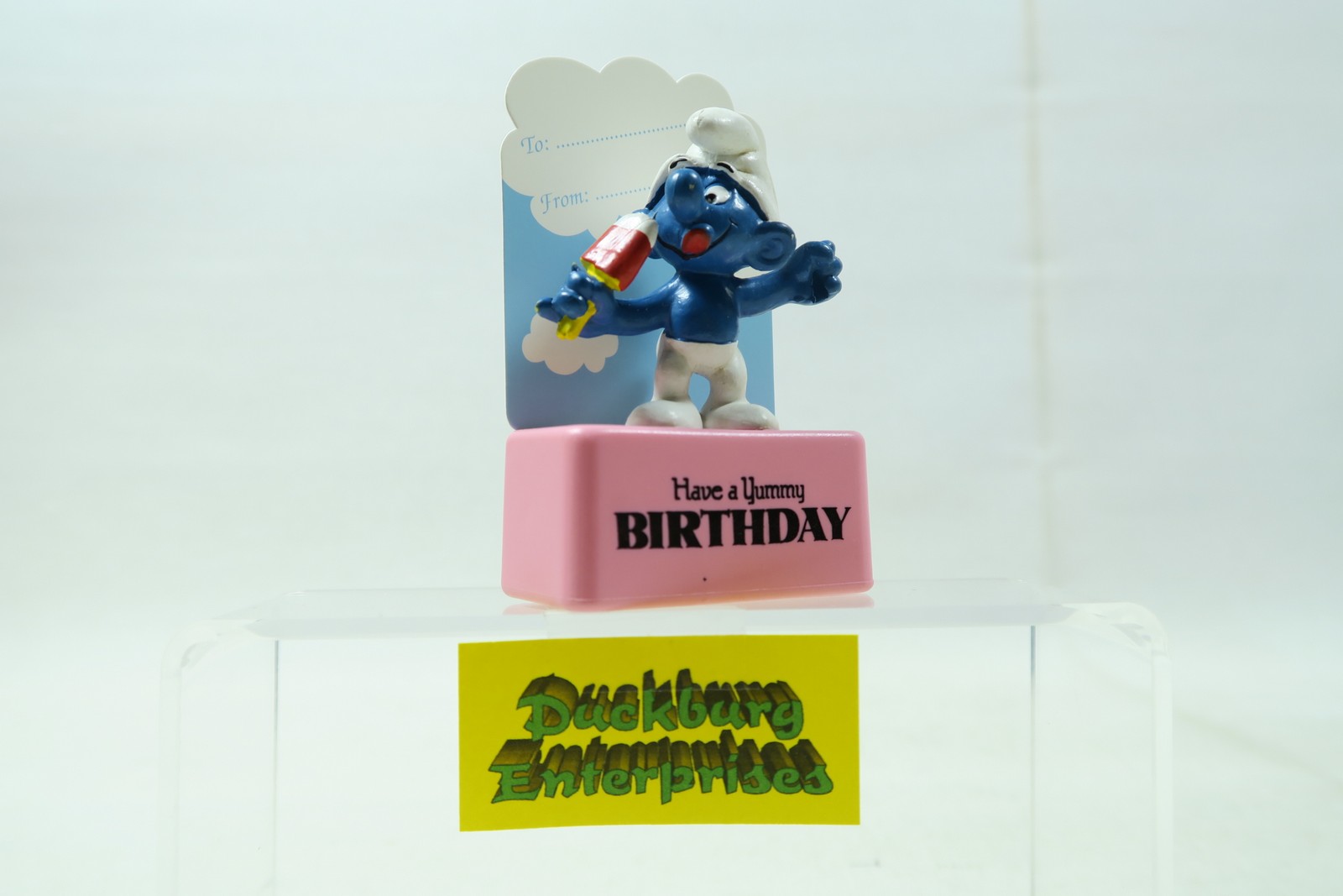 Viereck Spruchsockel  Eis Schlumpf  smurf podest yummy pink Schleich 156093