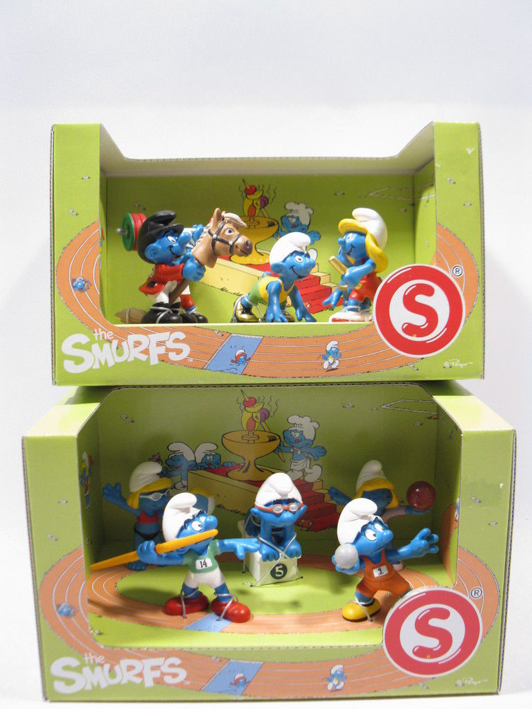 Sport Schlümpfe 2012 in Kartonboxen SCHLEICH  smurf smurfs schtroumpf puffi w129