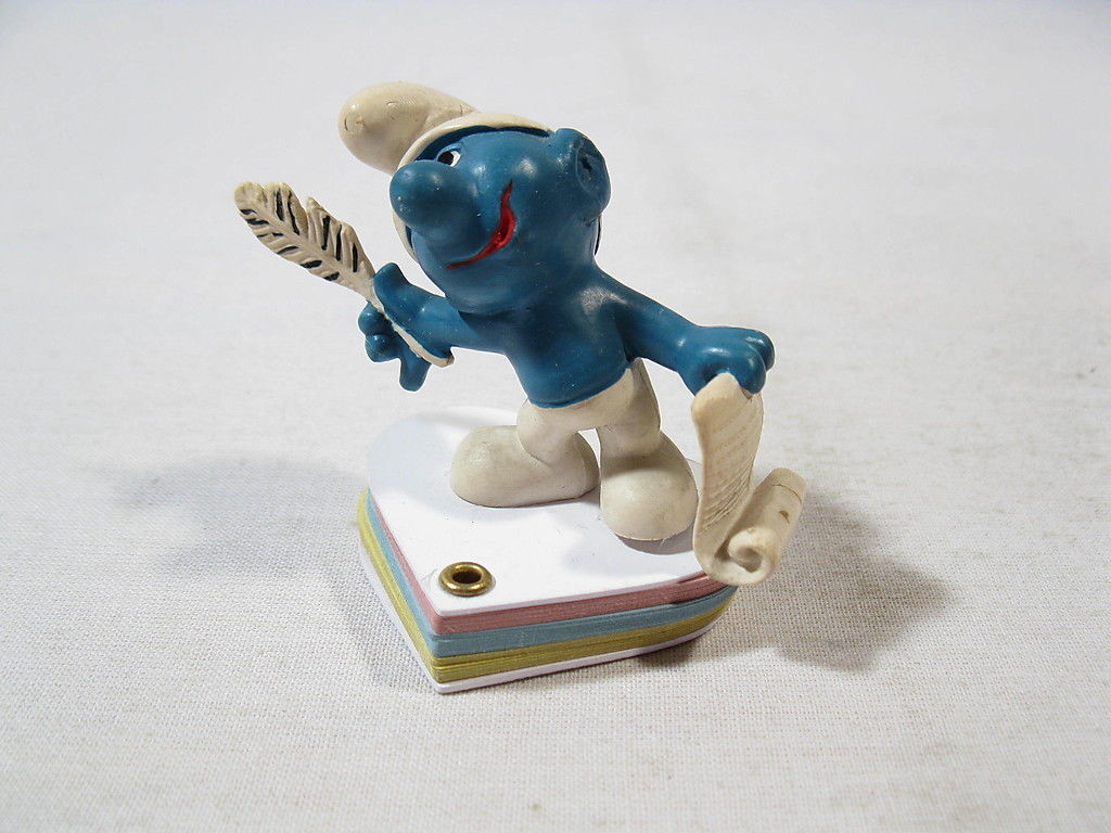 Dichter Schlumpf auf weißem Notizbuch smurf on telephon book SCHLEICH 27194