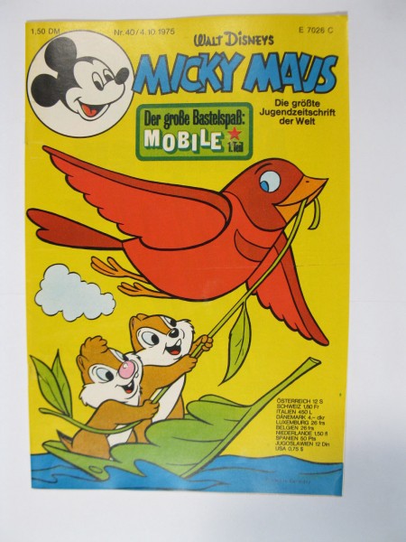 Micky Maus 1975/40 Originalheft vom 4.10.75 im Z (0-1). 75975