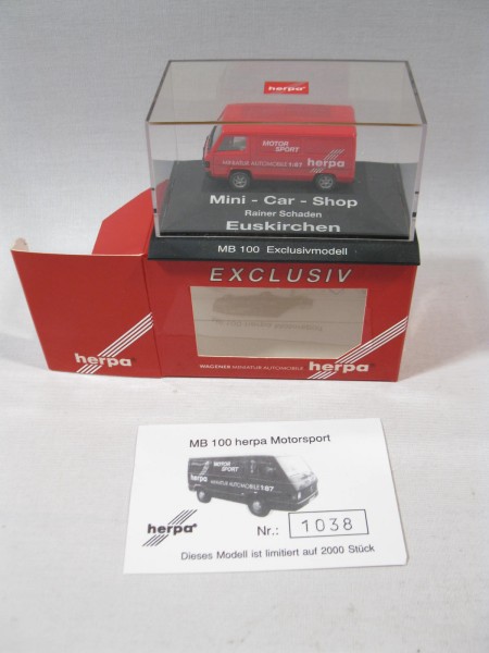 Herpa Exclusiv Modell MB 100 Mini Car Shop Rainer Schaden limited edition 1:87 h1093