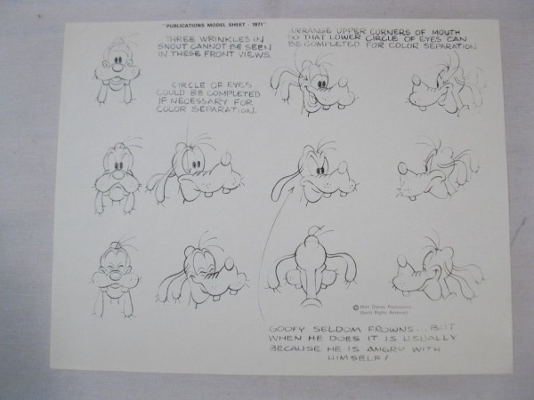 Publications Model Sheet von 1971 : GOOFY Kopf Walt Disney 72823