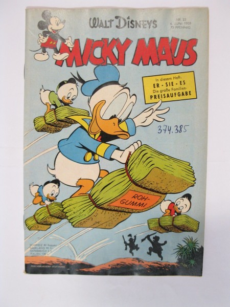 Micky Maus 1959/23 Originalheft vom 6.6.59 in Z (1-2 NZ) 58382