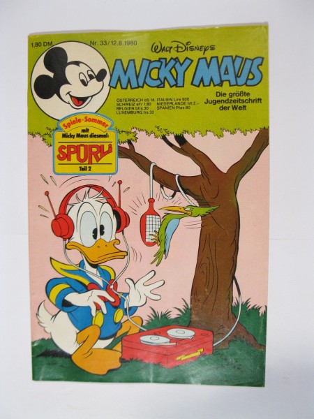 Micky Maus 1980/33 Originalheft vom 12.8.80 im Z (1-2). 77703