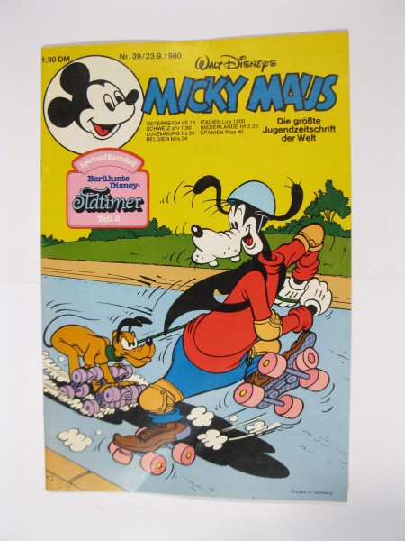 Micky Maus 1980/39 Originalheft vom 23.9.80 im Z (1-2). 77715