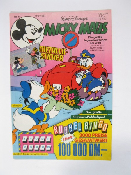 Micky Maus 1987/ 8 Originalheft vom 12.2.87 im Z (1-2). 78291